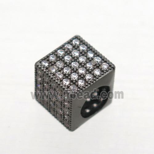 European Style copper beads paved zircon, cube, black plated