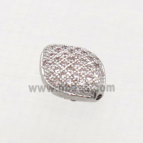 copper oval beads paved zircon, platinum plated