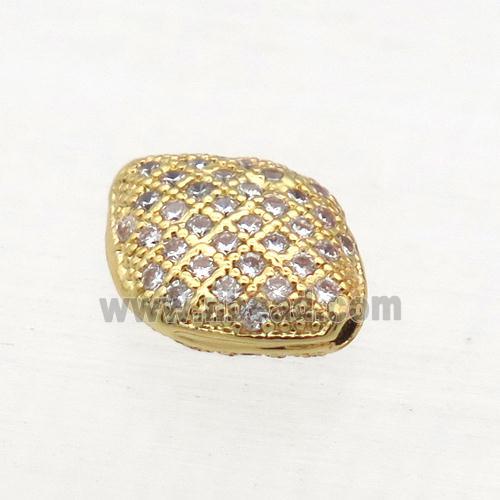 copper oval beads paved zircon, gold plated