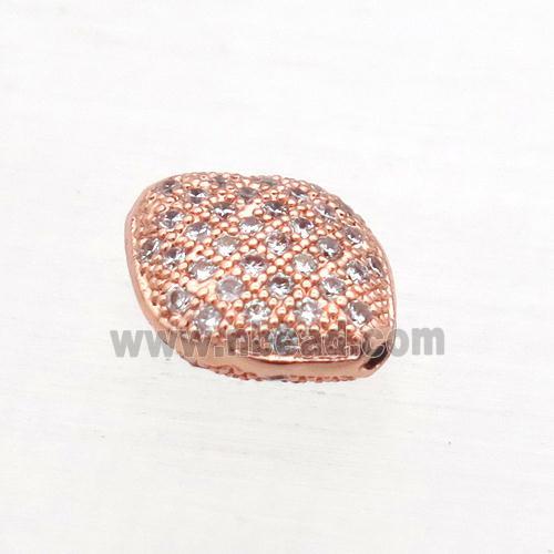 copper oval beads paved zircon, rose gold