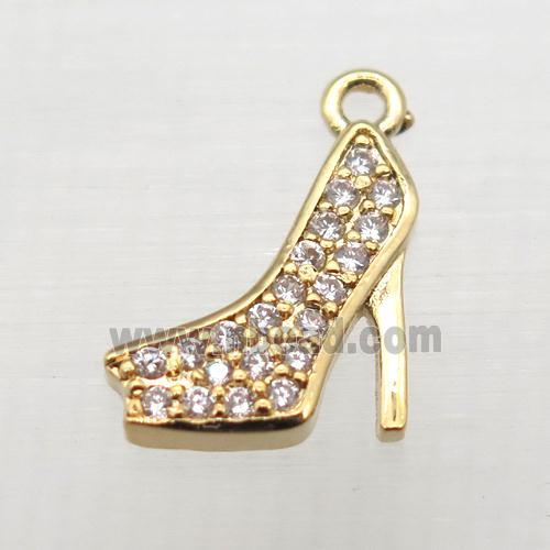 copper pendant pave zircon, high-heel shoes, gold plated