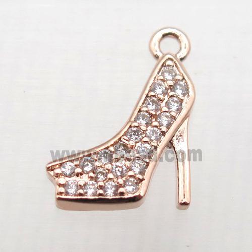 copper pendant pave zircon, high-heel shoes, rose gold