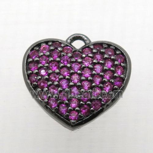 copper heart pendant paved hotpink zircon, black plated