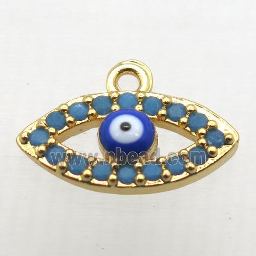 copper eye pendant paved zircon, turq, gold plated