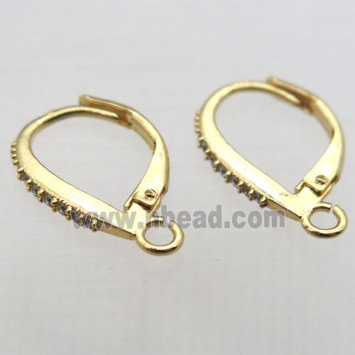 copper leaveback earring paved zircon, gold plated