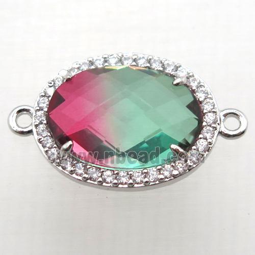 Crystal Glass oval connector with zircon, copper, platinum plated