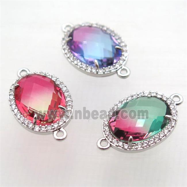 Crystal Glass connector with zircon, copper, platinum plated, mix color