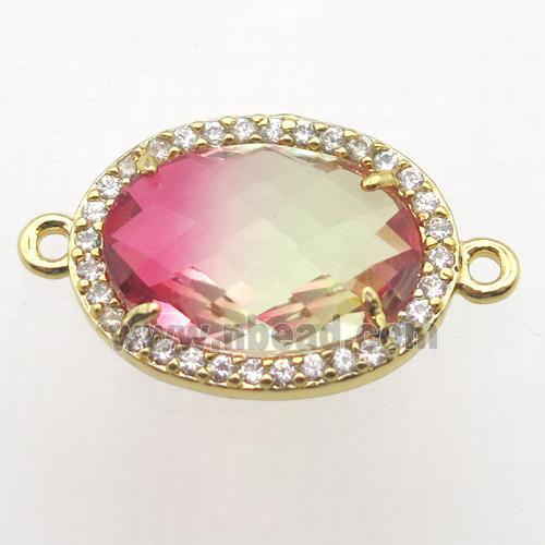 Crystal Glass oval connector with zircon, copper, gold plated