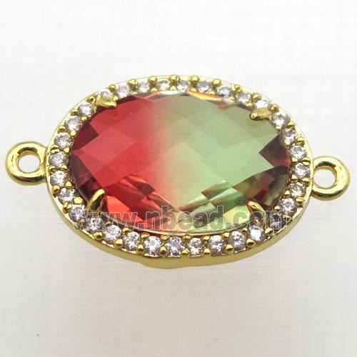 Crystal Glass oval connector with zircon, copper, gold plated