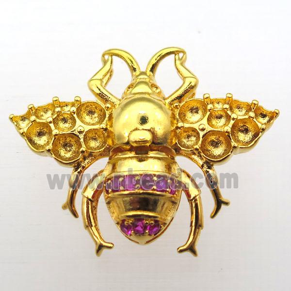 copper honeybee pendant pave zircon, gold plated