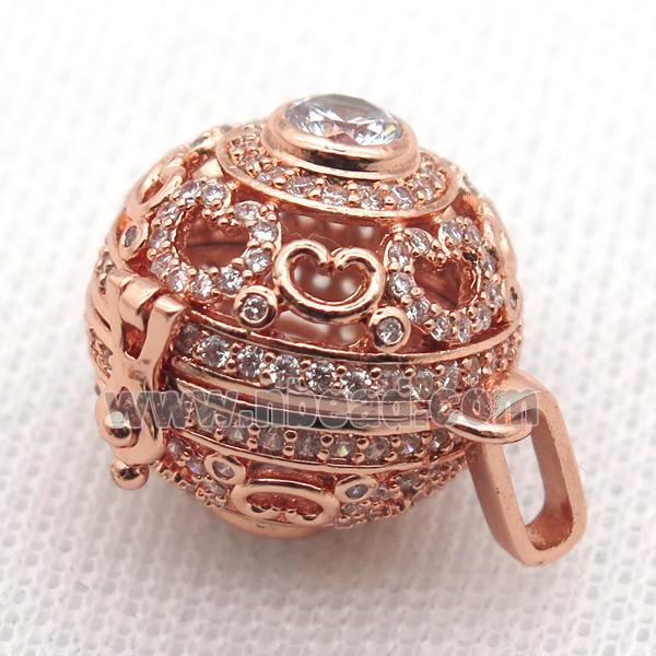 round copper hollow Locket pendant pave zircon, rose gold