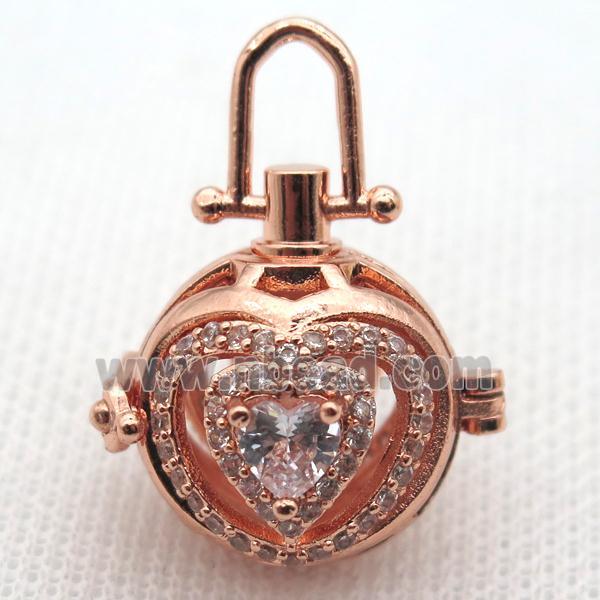 copper locket pendant pave zircon, rose gold