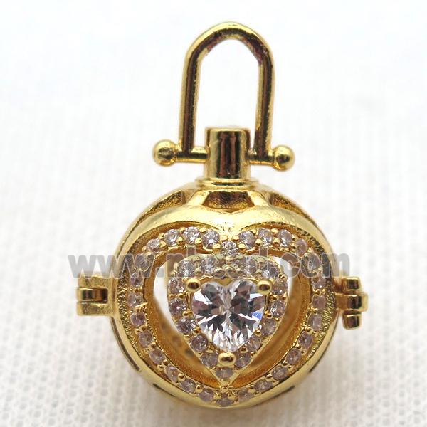 copper locket pendant pave zircon, gold plated