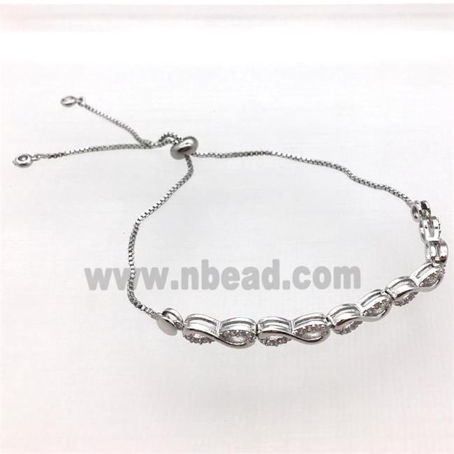 copper bracelet pave zircon, Adjustable, platinum plated