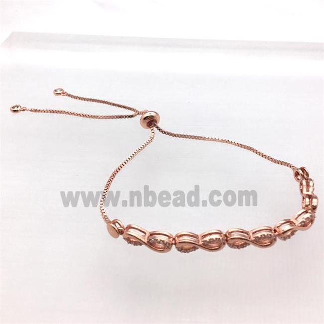 copper bracelet pave zircon, Adjustable, rose gold