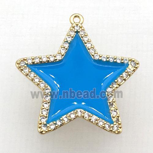 copper star pendant pave zircon with blue Enameling, gold plated