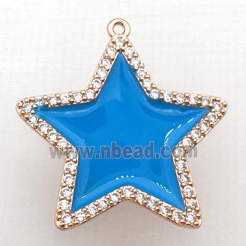 copper star pendant pave zircon with blue Enameling, rose gold