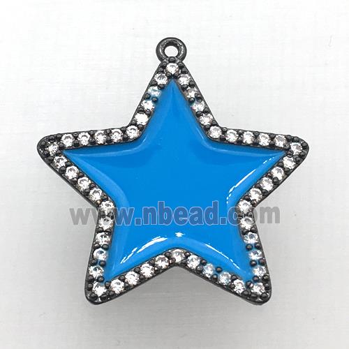 copper star pendant pave zircon with blue Enameling, black plated