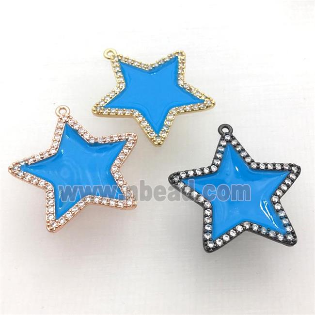 copper star pendant pave zircon with blue Enameling, mixed