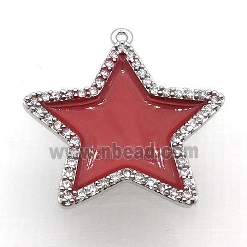 copper star pendant pave zircon with red Enameling, platinum plated
