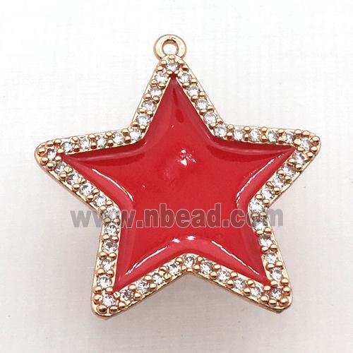 copper star pendant pave zircon with red Enameling, rose gold