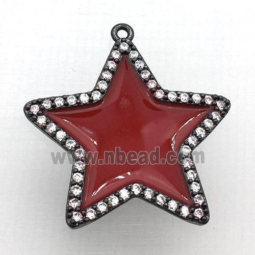 copper star pendant pave zircon with red Enameling, black plated
