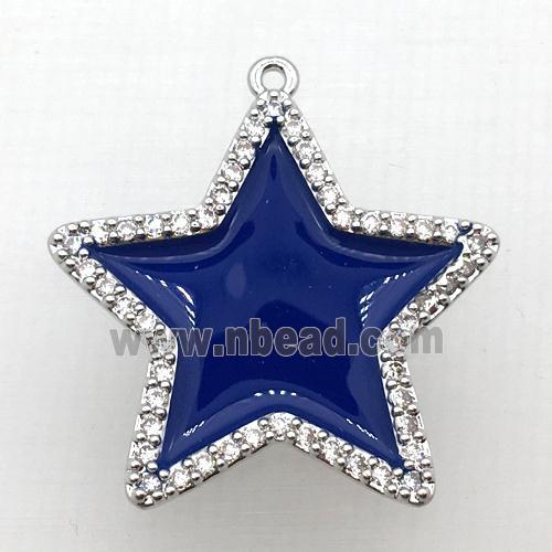 copper star pendant pave zircon with deepblue Enameling, platinum plated