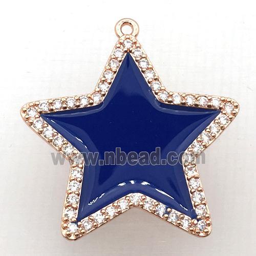 copper star pendant pave zircon with deepblue Enameling, rose gold