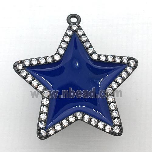 copper star pendant pave zircon with deepblue Enameling, black plated