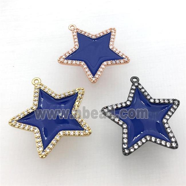 copper star pendant pave zircon with deepblue Enameling, mixed