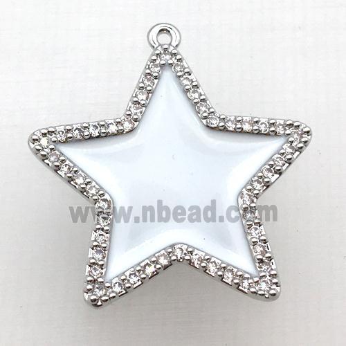 copper star pendant pave zircon with white Enameling, platinum plated
