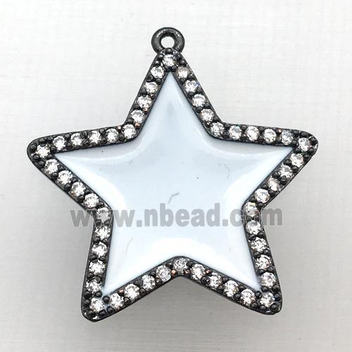 copper star pendant pave zircon with white Enameling, black plated