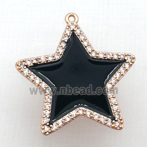 copper star pendant pave zircon with black Enameling, rose gold