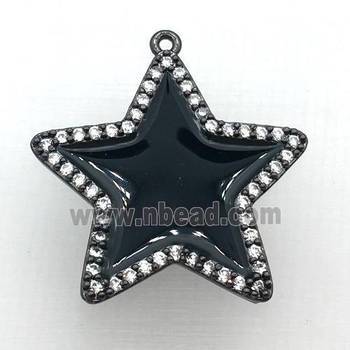 copper star pendant pave zircon with black Enameling, black plated