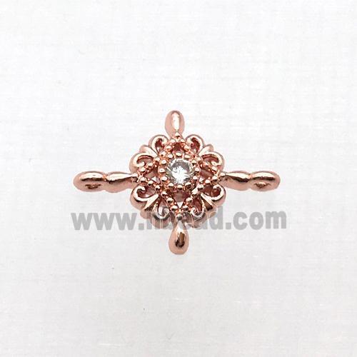 copper flower connector pave zircon, rose gold