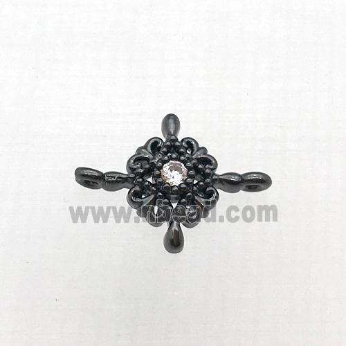 copper flower connector pave zircon, black plated