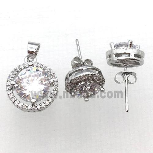 copper Stud Earring and Pendant pave zircon, platinum plated