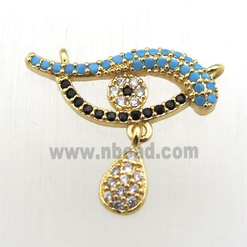 copper dolphin pendant pave zircon with 2loops, gold plated