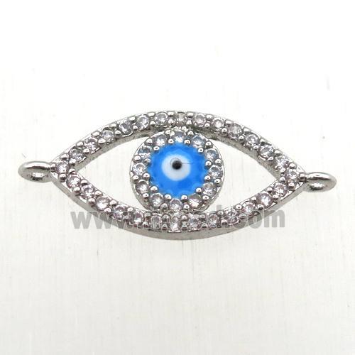 copper evil eye connector pave zircon, platinum plated