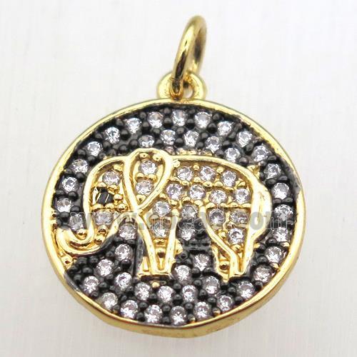 copper elephant pendant pave zircon, gold plated