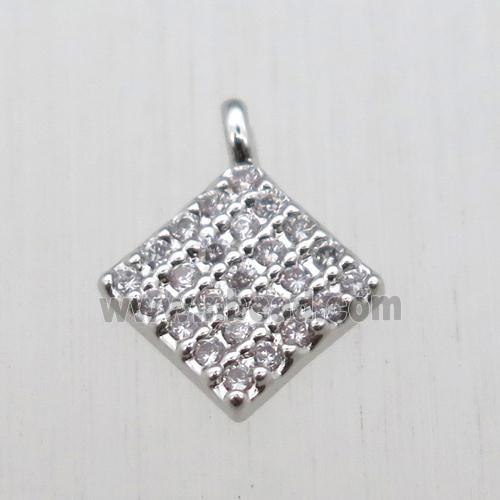 copper square pendant pave zircon, platinum plated