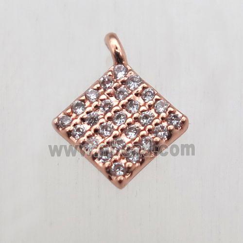 copper square pendant pave zircon, rose gold