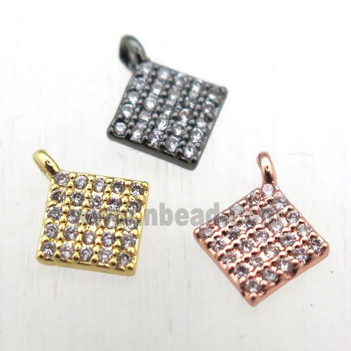 copper square pendant pave zircon, mix color