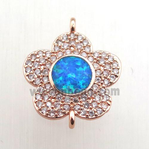 copper flower connector pave zircon with fire opal, rose gold