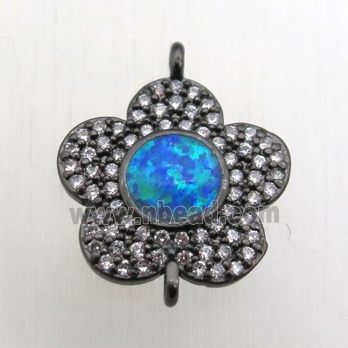 copper flower connector pave zircon with fire opal, black plated
