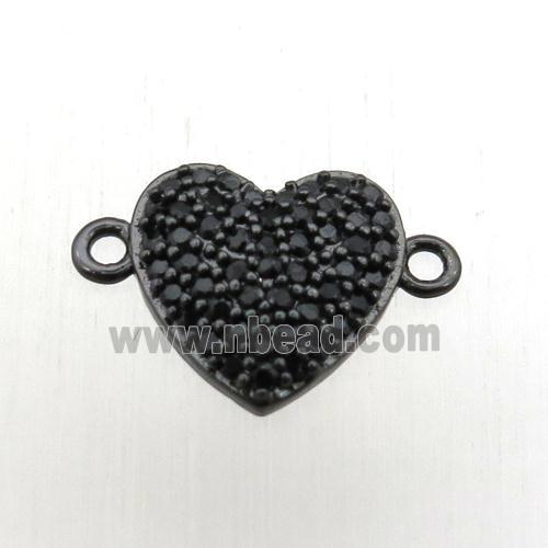 copper heart connector pave zircon, black plated