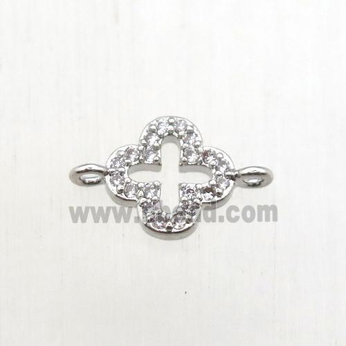 copper clover connector pave zircon, platinum plated