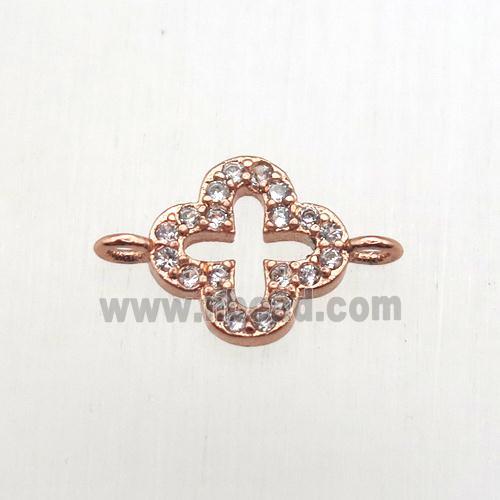 copper clover connector pave zircon, rose gold