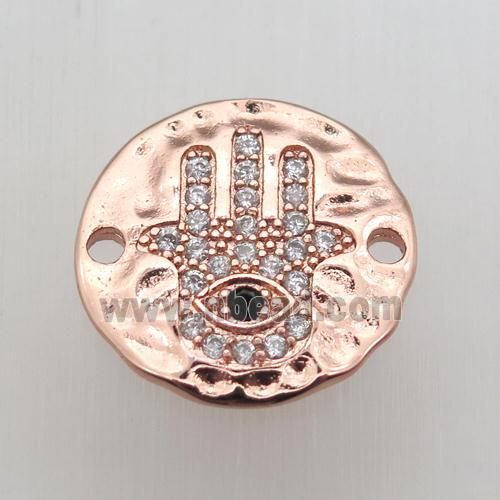 copper hamsahand connector pave zircon, rose gold
