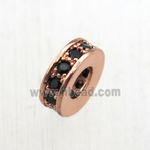 copper heishi beads pave zircon, rose gold